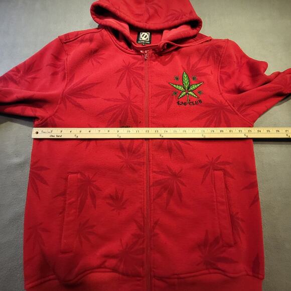 Fresh Kush Mens Large Red Full Zip Hoodie Embroidered All Over Print Sweatshirt - Picture 9 of 10